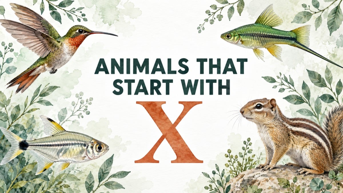 Animals that start with X, with watercolor wildlife illustrations