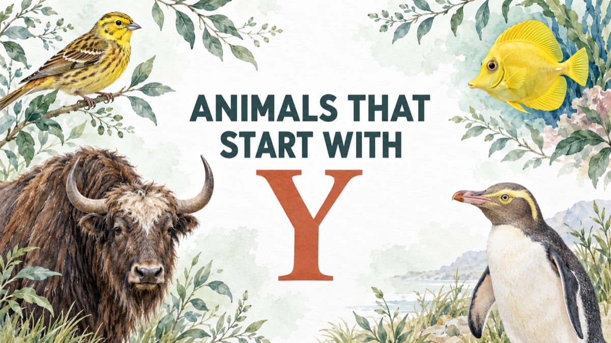 Animals that start with Y, with watercolor wildlife illustrations