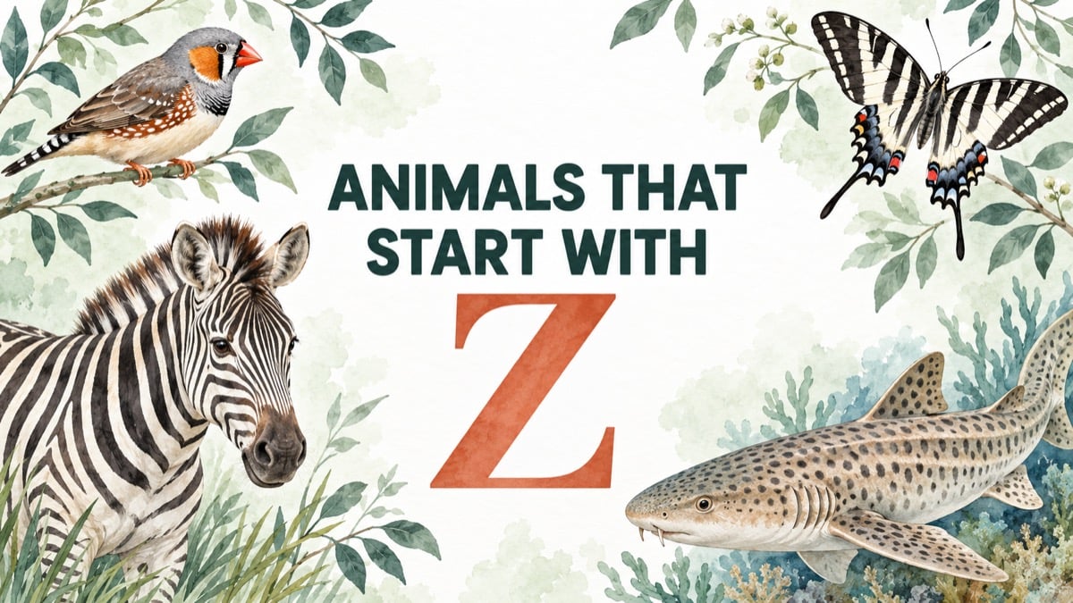 Animals that start with Z, with watercolor wildlife illustrations