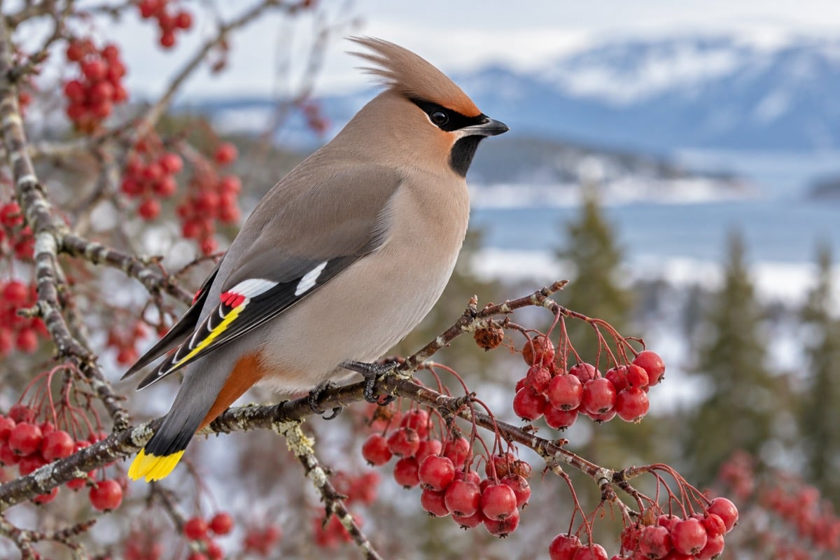 Waxwing (Bohemian Waxwing) in its natural habitat