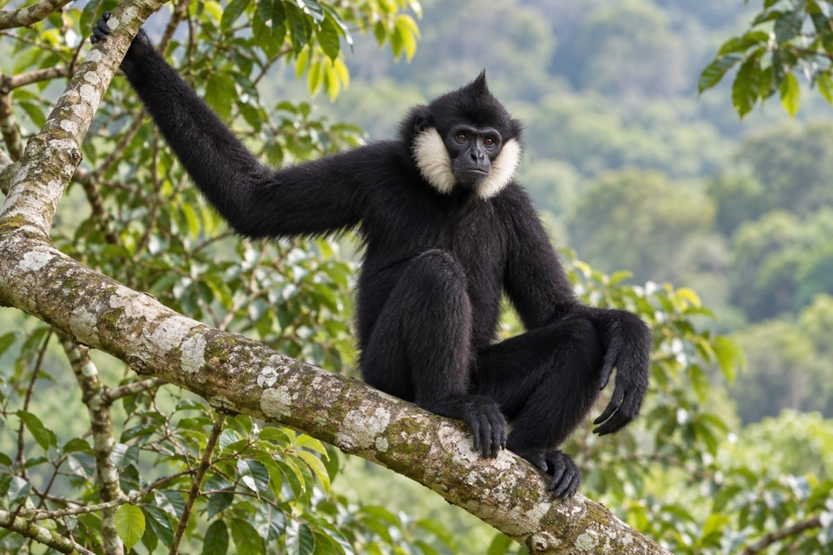 White-cheeked Gibbon in its natural habitat