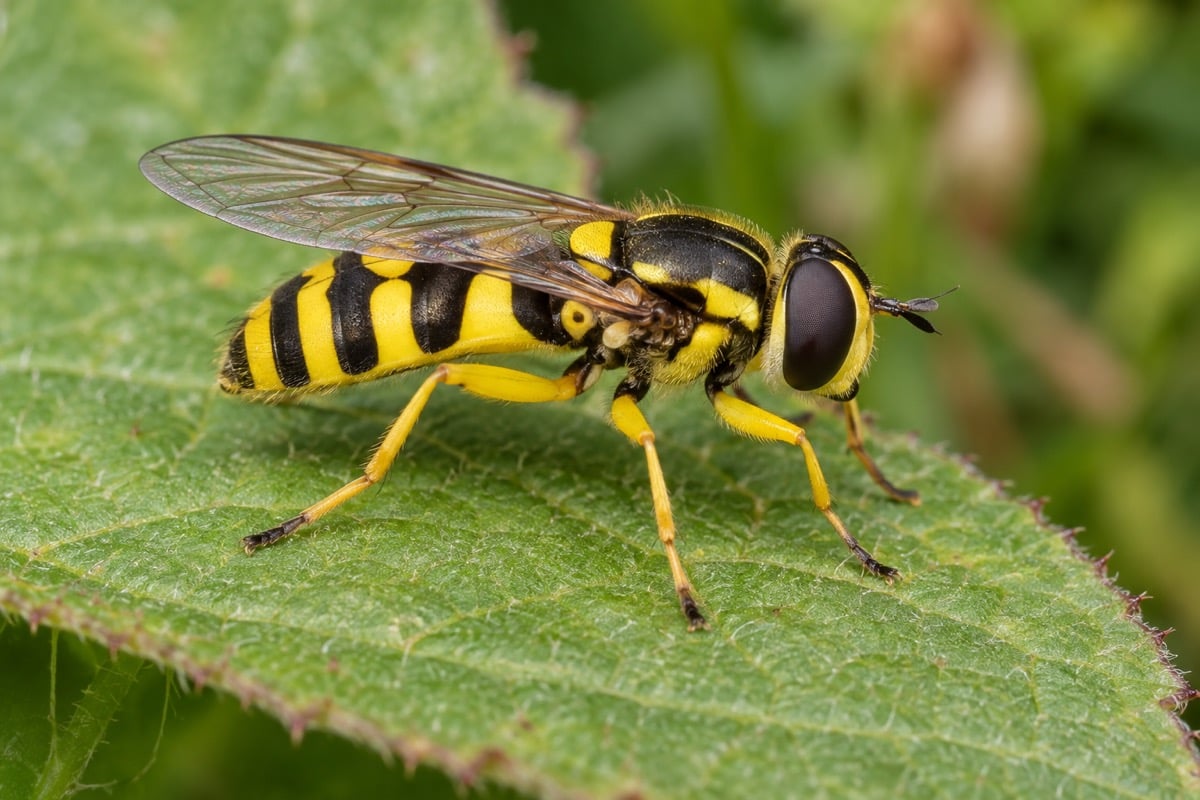 Xanthogramma pedissequum (A Hoverfly) in its natural habitat