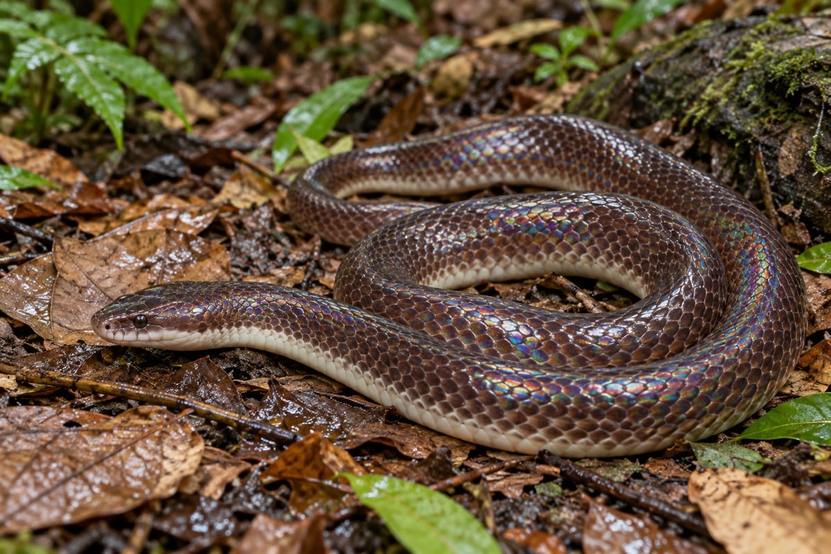 Xenopeltis hainanensis (Hainan Sunbeam Snake) in its natural habitat