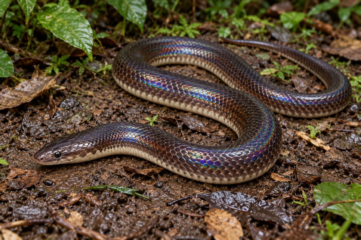 Xenopeltis unicolor (Common Sunbeam Snake) in its natural habitat
