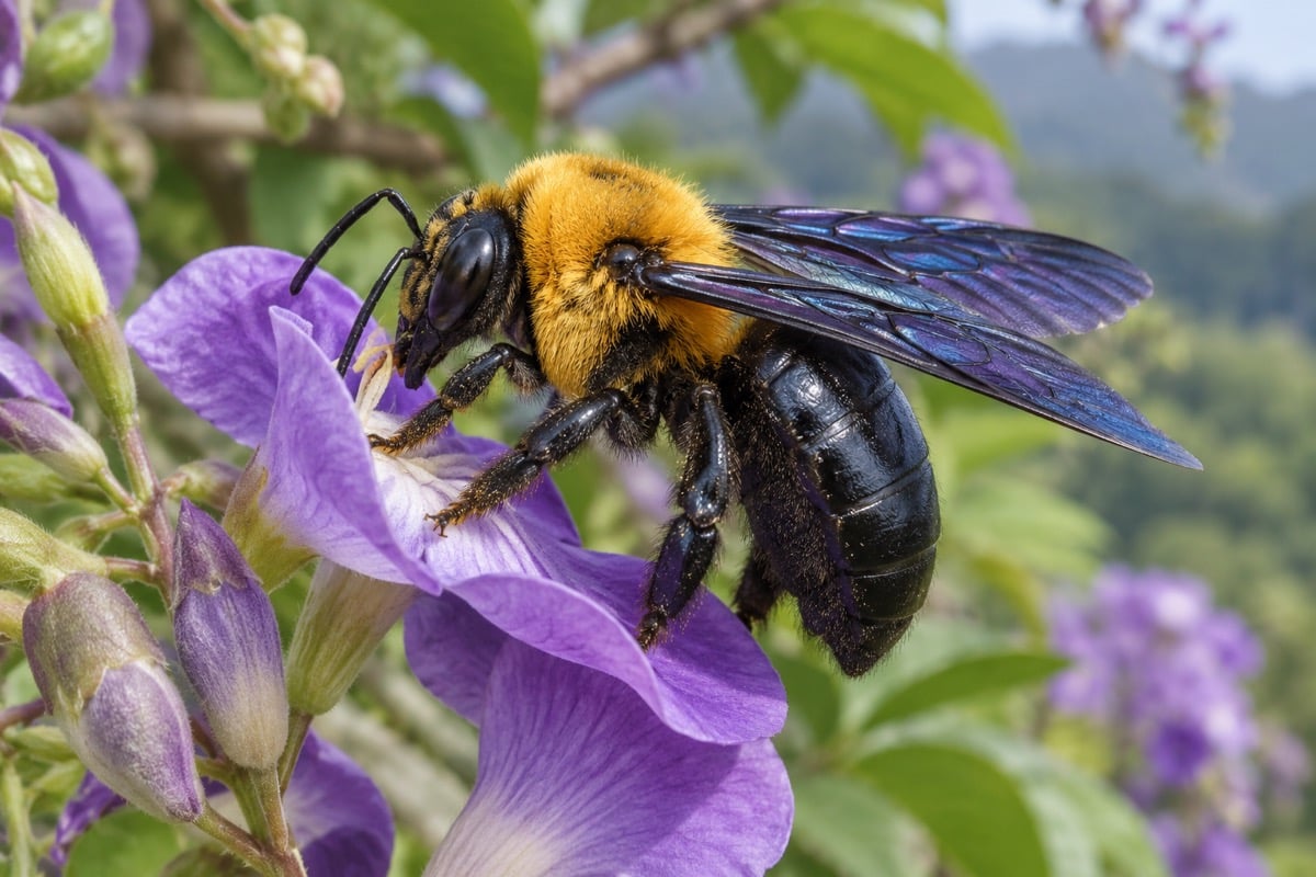 Xylocopa appendiculata (Yellow-thoraxed Carpenter Bee) in its natural habitat