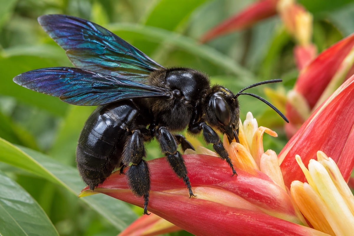 Xylocopa latipes (Broad-handed Carpenter Bee) in its natural habitat