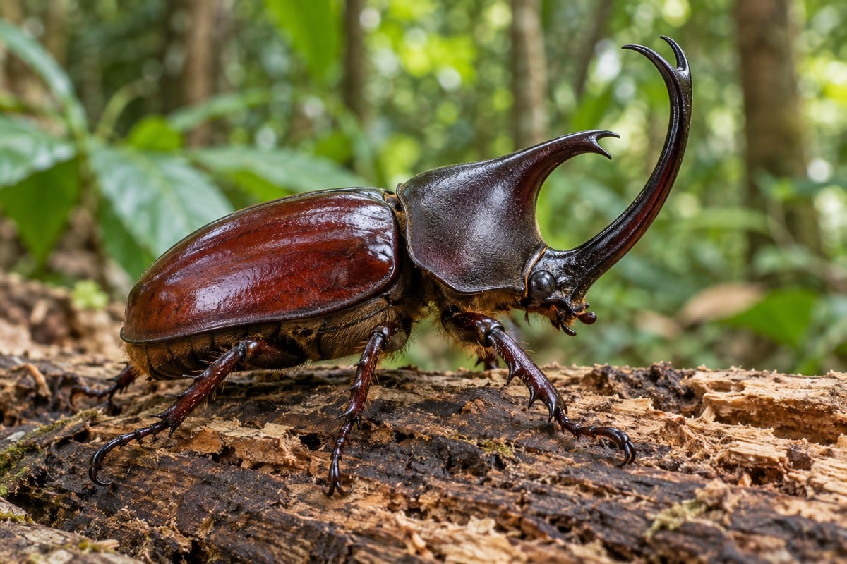 Xylotrupes gideon (Rhinoceros Beetle) in its natural habitat