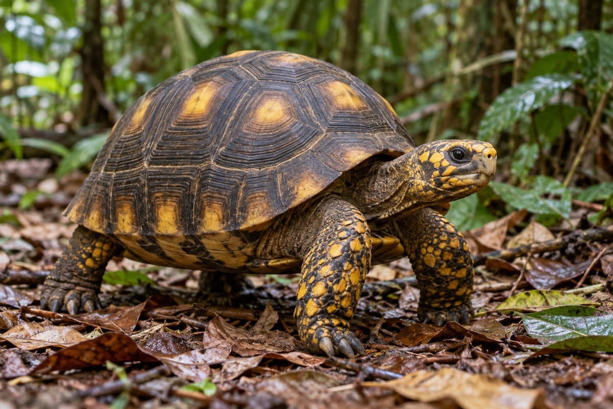 Yellow-footed Tortoise in its natural habitat